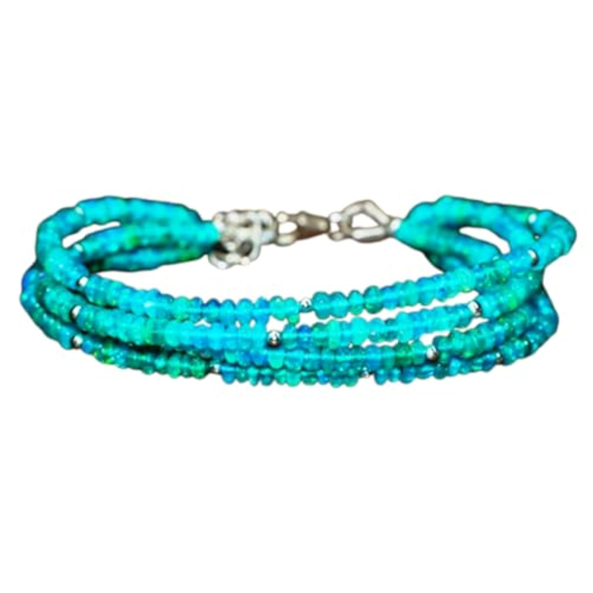 Ethiopian Blue Opal Rondelle Beaded Bracelet, Blue Stones with Silver Lock